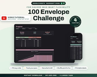 100 Envelope Challenge Spreadsheet Google Sheets Excel, Cash Stuffing Printable with Flexible Goal, Money Saving Challenge Budget Planner