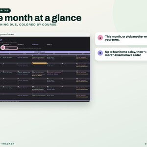 K&ouml;nnte beinhalten: Eine digitale Aufgabenverfolgung mit einer Kalenderansicht f&uuml;r Oktober. Das dunkle Layout zeigt farbcodierte Kursaufgaben, Pr&uuml;fungssterne und nummerierte Hinweise zur Auswahl des Monats sowie zur Begrenzung der t&auml;glichen Eintr&auml;ge.