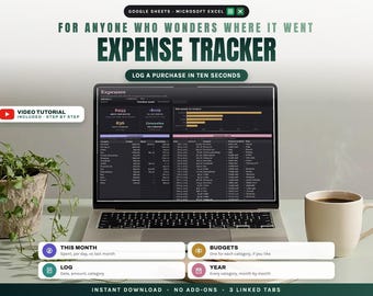 Spending Tracker for Google Sheets and Excel, Expense Spreadsheet and Daily Spending Log with Categories and Monthly Charts