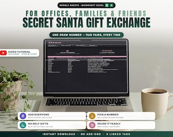 Secret Santa Generator Spreadsheet Google Sheets Excel, Gift Exchange Name Picker with Wishlist and Budget Tracker, White Elephant Swap