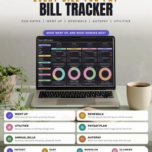 Bill Tracker Spreadsheet, Monthly Bill Payment Tracker with Due Dates, Annual Bills and Utilities (Google Sheets & Excel)