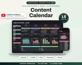Content Calendar Spreadsheet, Social Media Content Planner for Small Business and Creators, Post Ideas and Hashtag Bank, Google Sheets Excel