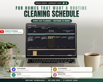 Weekly Cleaning Schedule Spreadsheet, Chore Chart for 4 People (Digital Download)