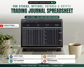 Trading Journal Spreadsheet, Trade Log for Stocks Options Futures and Crypto with P&L Calendar, Google Sheets Excel