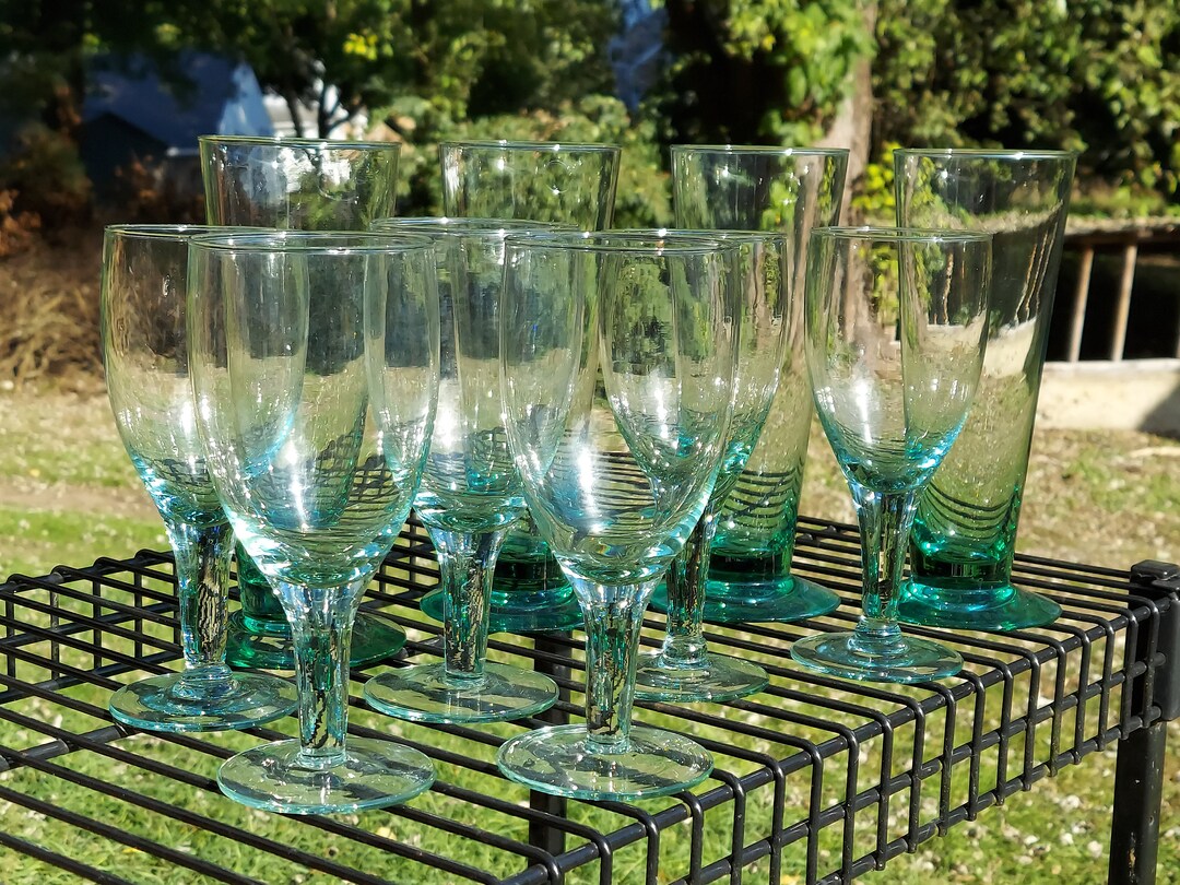 Bottle Green Artisan Handblown Water Wine Glasses Stemware Etsy