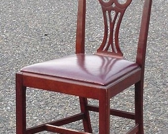 Country Chippendale dining chairs by Hickory Chair, from Strawbridges mahogany and leather