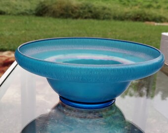 iridescent blue Center Bowl Art Deco depression stretch glass