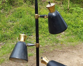 MCM black enamel painted floor lamp metal directional 1950s