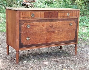 Unusual 1920s Regency dresser (no handles) Walnut burl