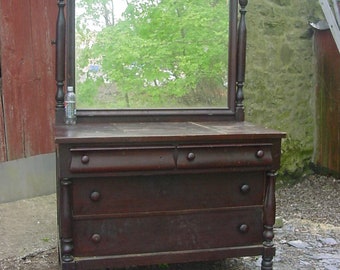 Exceptional empire dresser and mirror solid mahogany 1900s 1910s PICKUP ONLY