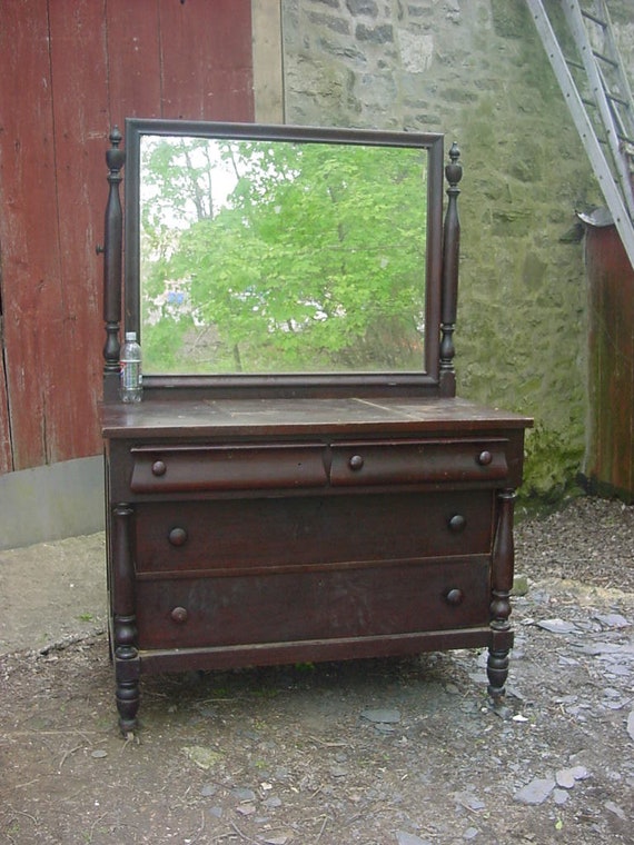 Solid Wood Antique Dresser With Glass Top Cover for Sale in Bristol