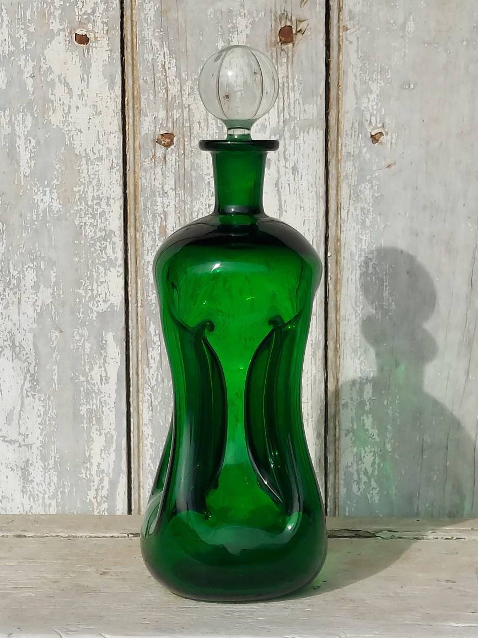 Danish Modern 1960s Holmegaard Pinch Bottle Emerald Green Etsy