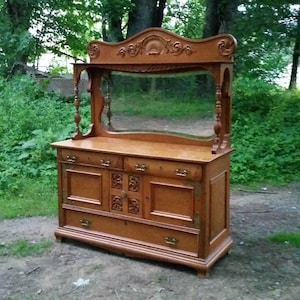 Exceptional Tiger oak Victorian sideboard server buffet 1890s PICKUP shipping options