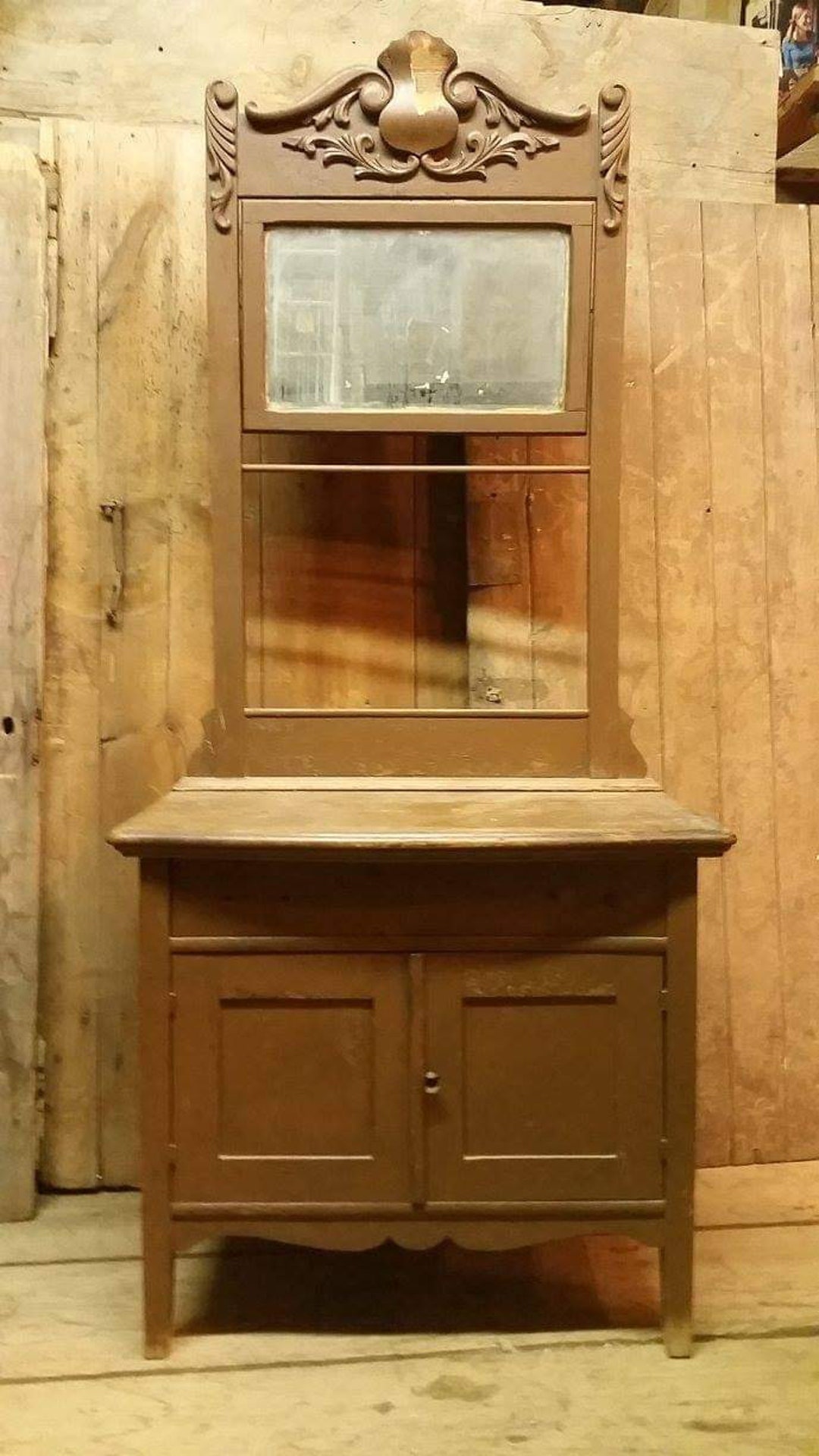 Victorian Oak Washstand Highback Mirror and Towelbar Commode Chest ...