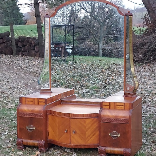 Waterfall art deco vanity dressing table 1940s tri-bond furniture