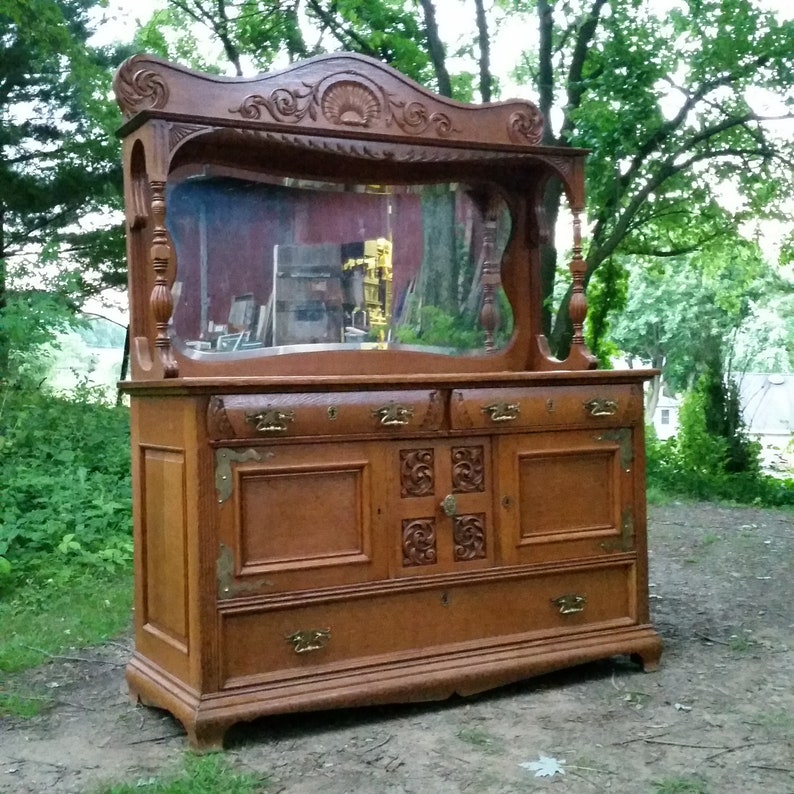 Exceptional Tiger Oak Victorian Sideboard Server Buffet 1890s Etsy
