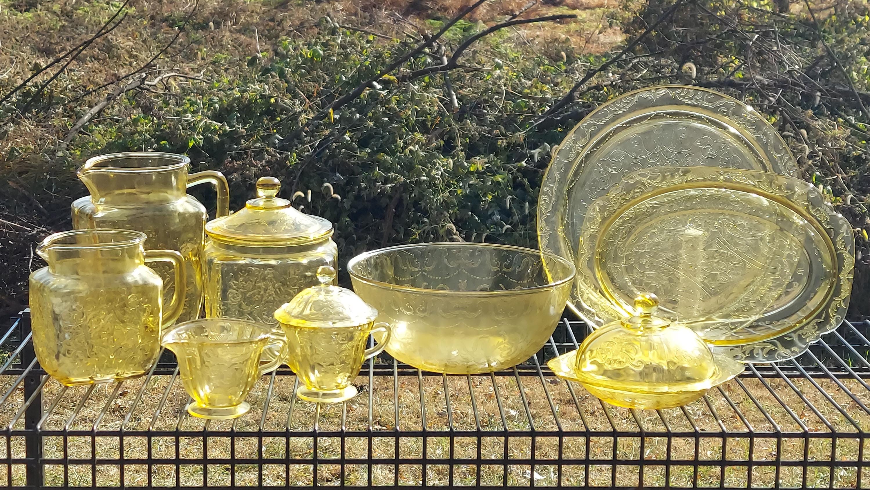 Yellow depression glass Madrid pattern serving pieces dishes china Federal 1930s