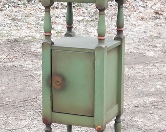 petite diminutive 1920s night stand bedside table green paint