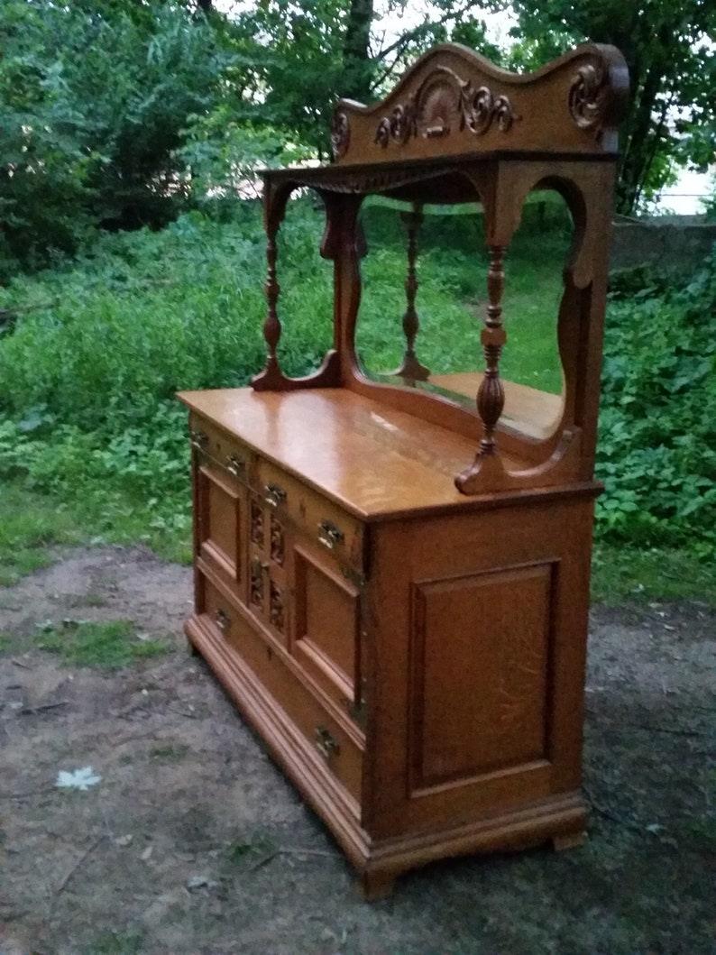 Exceptional Tiger Oak Victorian Sideboard Server Buffet 1890s Etsy