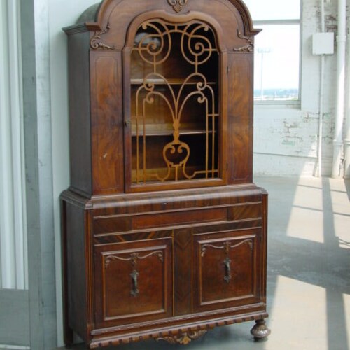 China Curio Hutch Burl Walnut 1930s Elegant Elaborate Etsy