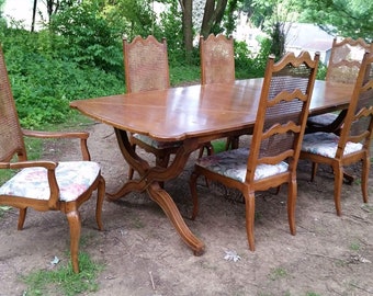French provincial regency parquet dining table and ladderback chairs set PICKUP