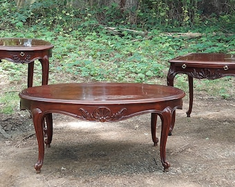 French provincial carved cherry wood coffee table and end tables PICKUP or shipping options