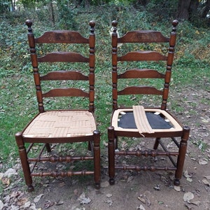Hitchcock Harvest stenciled ladder back dining chairs upholstered seats rare 1970s pickup or shipping