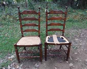 Hitchcock Harvest stenciled ladder back dining chairs upholstered seats rare 1970s pickup or shipping