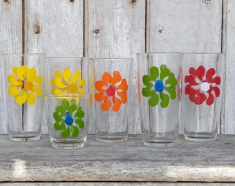 mod retro pinwheel drink glasses tumblers mid-century Hazel Atlas sour cream promo