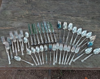 Fancy flatware set classical style old company plate monogram D