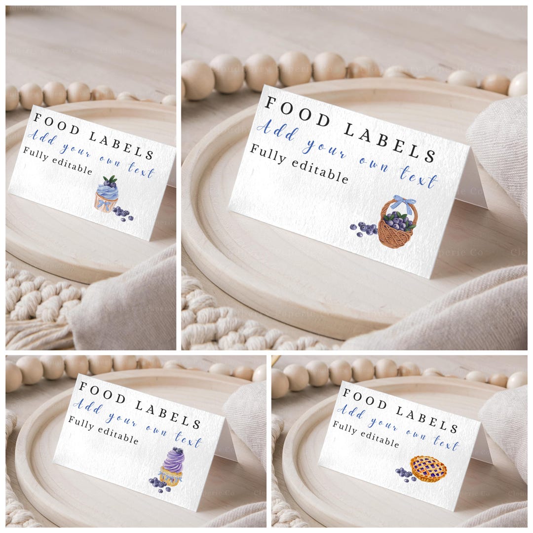 Berry Food Labels | Blueberry Dessert Buffet Labels | Blue Party Decor ...