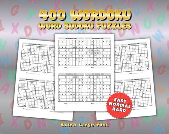 OVANLIGA Wordoku-pussel. 400-ords Sudoku. Logiska ordpussel. Lätt till svårt. Lösningar. PDF-nedladdning.
