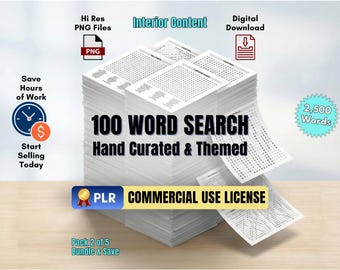PREMIUM PLR-ordsökningspaket: 100 temapussel, kommersiellt bruk, högupplöst PNG (paket 2 av 5)