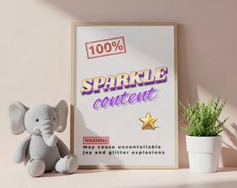 100 % glittrigt innehåll. Digitalt tryck för barn. Väggdekor för barn. Sovrumsaffisch. Positiv affirmation.