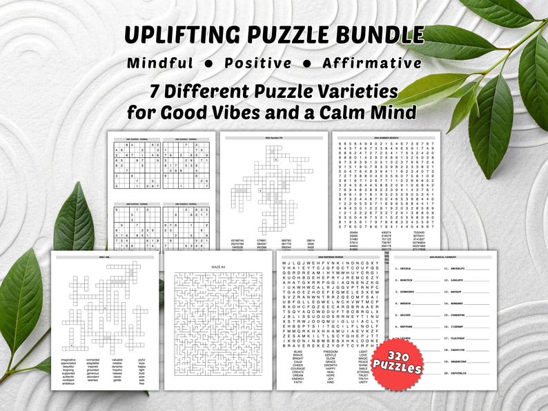 320 UPLIFTING Mixed Puzzle Bundle | Mindful Relaxation and Calming Brain Games | Elderly Mind Puzzles & Adult Boredom Buster image 1