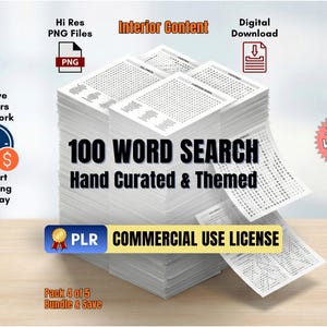 PREMIUM PLR Word Search Bundle: 100 Themed Puzzles, Commercial Use, High Res PNG (Pack 4 of 5)