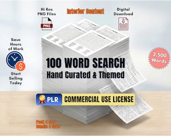 PREMIUM PLR-ordsökningspaket: 100 temapussel, kommersiellt bruk, högupplöst PNG (paket 4 av 5)