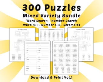 AMAZING Mixed Variety Puzzles Bundle. 300 Puzzles. Large Font. Vol.1 (PDF Download)