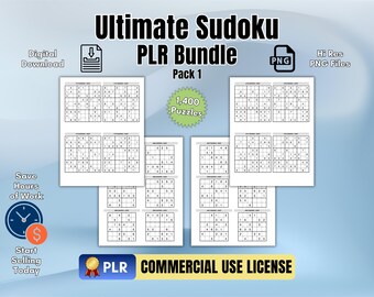ULTIMATA Sudoku PLR-paket. 1400 pussel för KDP Interior. Nedladdning av högupplöst png. Paket 1