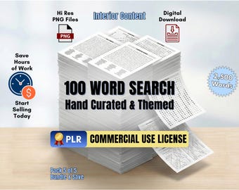 PREMIUM PLR-ordsökningspaket: 100 temapussel, kommersiellt bruk, högupplöst PNG (paket 5 av 5)