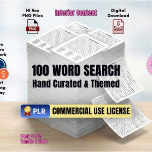 Lot de recherche de mots PLR PREMIUM : 100 puzzles à thème, usage commercial, PNG haute résolution (lot de 3 sur 5)