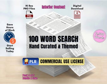 PREMIUM PLR-ordsökningspaket: 100 temapussel, kommersiellt bruk, högupplöst PNG (paket 3 av 5)
