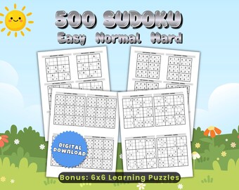 MEGA Sudoku. 500 logiska pussel. Lätt till svårt. Lär dig med bonus 6x6-pussel. Lösningar. PDF-nedladdning.