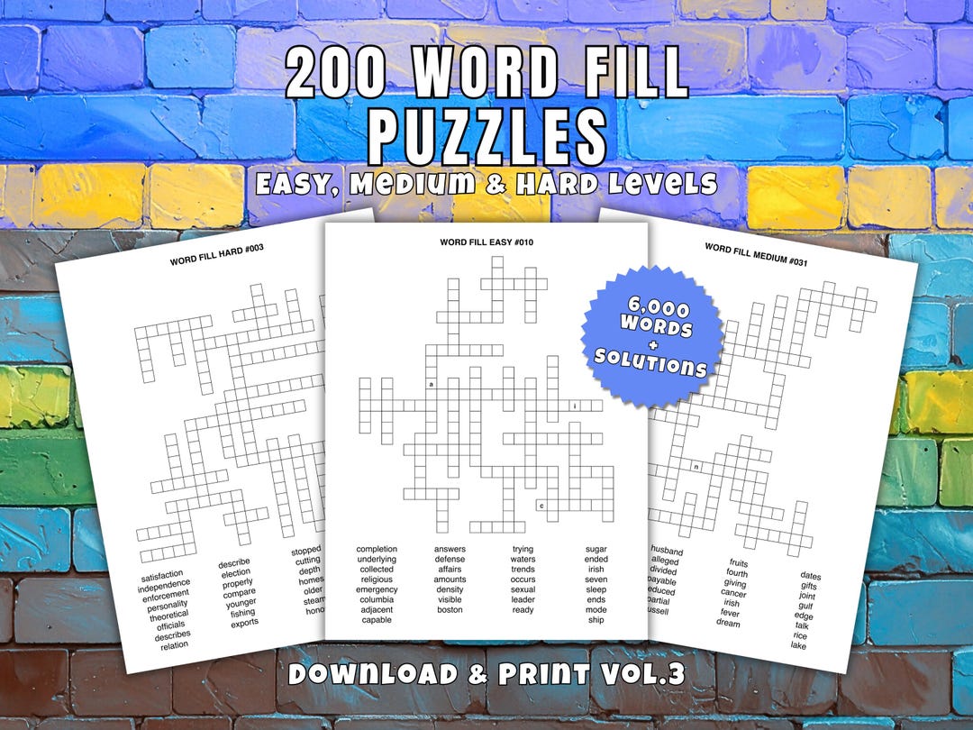 Diffucly Word Box Fill In 200 Word Fill-in Puzzles, Easy to Hard (PDF Download) Vol.3 - Etsy
