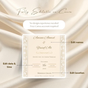 Modern minimal Muslim wedding Nikkah digital invitation design in beige and gold