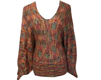 Wool Blend Sequin Knit Dolman Sweater Top