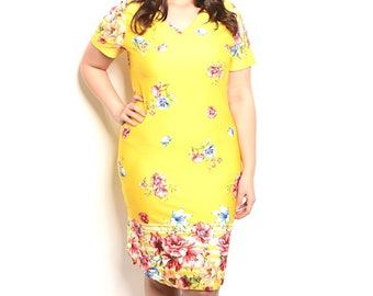 Plus Size Short Sleeve Floral Sheath Dress