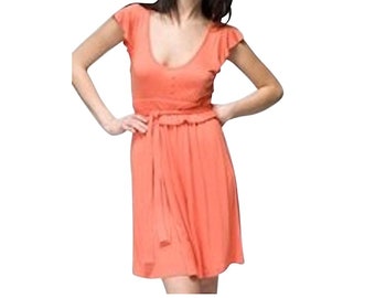 Tie Waist Flutter Sleeve Shirred Dress