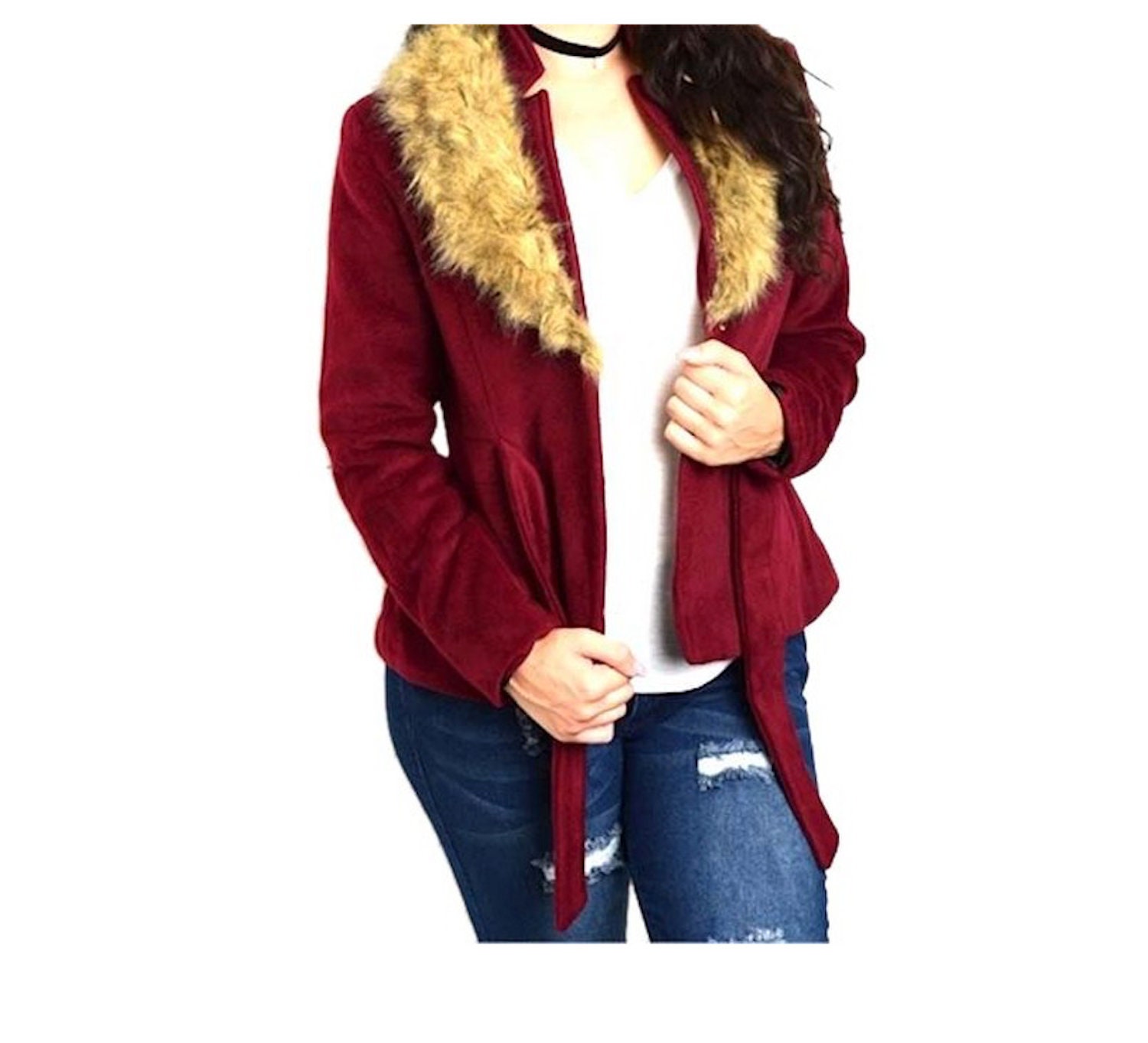 fur collar cardigan plus size