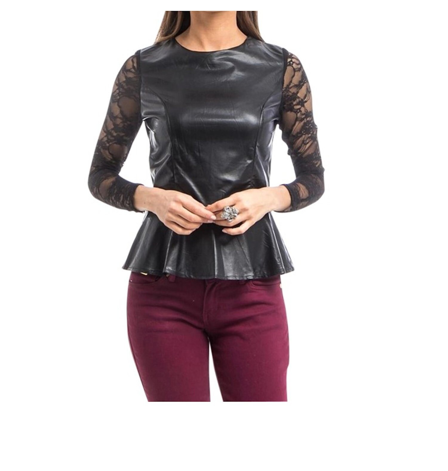Faux leather peplum top shop